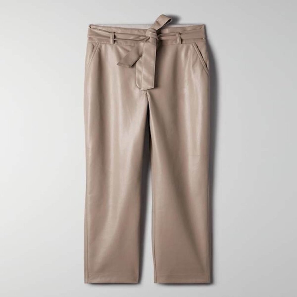 NWT Aritzia Babaton Tie Waist Grey Vegan Leather Cropped Pants Size 8